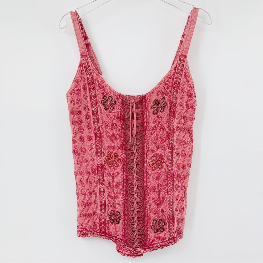 Embroidered Pink Sleeveless Top